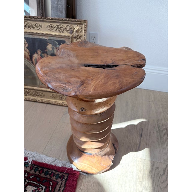 Late 20th Century Organic Live Edge Solid Wood Pedestal Side Table For Sale In San Diego - Image 6 of 12