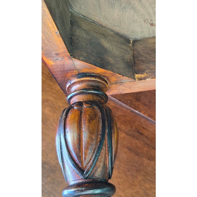 Georgian Style Parquetry Top Coffee Table With Scalloped Edge and X-Form Stretcher, Early 21st Century For Sale - Image 11 of 13