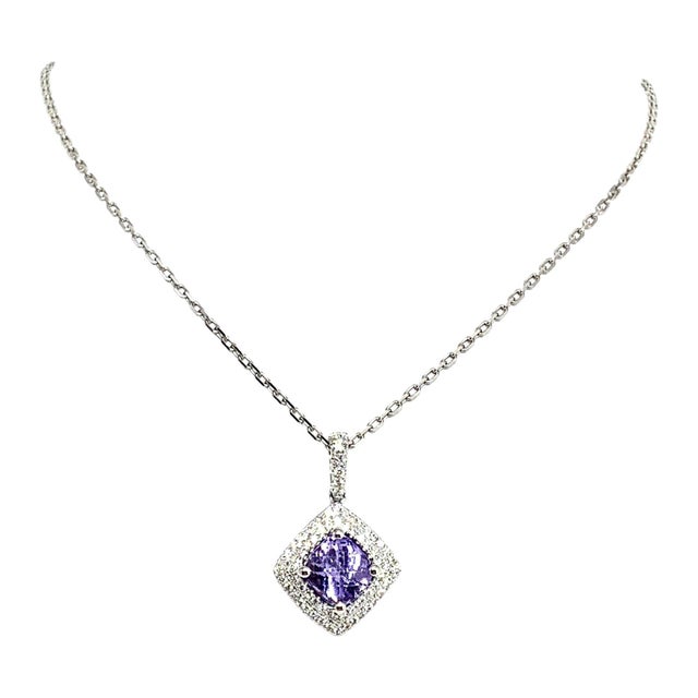 Metal Diamond Sapphire Necklace 2.32 TCW 18k Gold Women Certified For Sale - Image 7 of 10