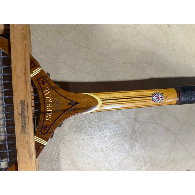 Mid-Century Vintage t.a. Davis "Hi-Point" Wooden Tennis Rackets in Braces - Pair For Sale - Image 11 of 11