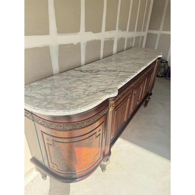 Late 20th Century Monumental Neoclassical Mahogany & Marble Sideboard / Credenza – 102” For Sale - Image 4 of 12