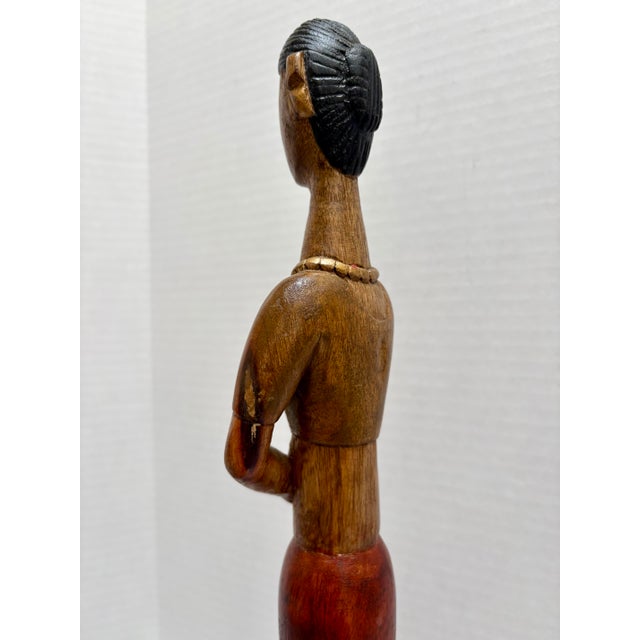 Figurative Unique Vintage Tall Slender Figural Wood Decor Statue Accent For Sale - Image 3 of 8