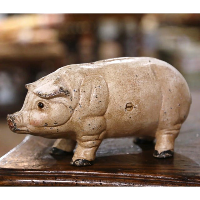 Mid 20th Century Mid-20th Century, French, Hand Painted Iron Piggy Bank Sculpture For Sale - Image 5 of 10