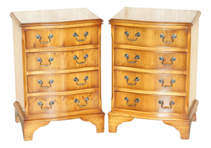 Vintage Burr & Burl Yew Wood Chest of Drawers, Set of 2