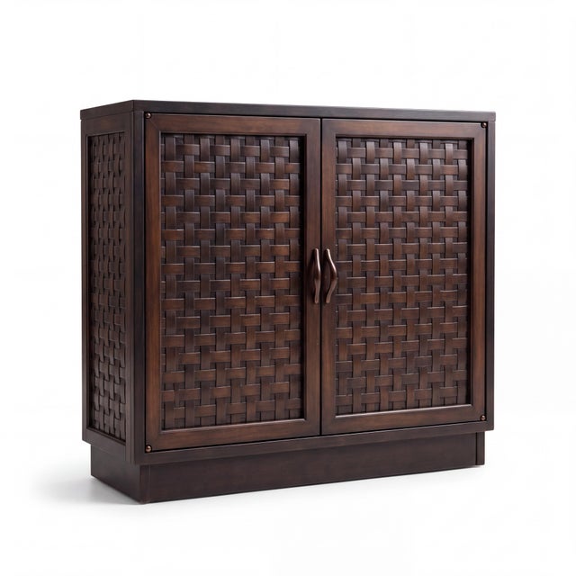 Mid-Century Modern Mid-Century Modern Mahogany Basketweave Cabinets Side Tables Att. To Lane - Pair For Sale - Image 3 of 12