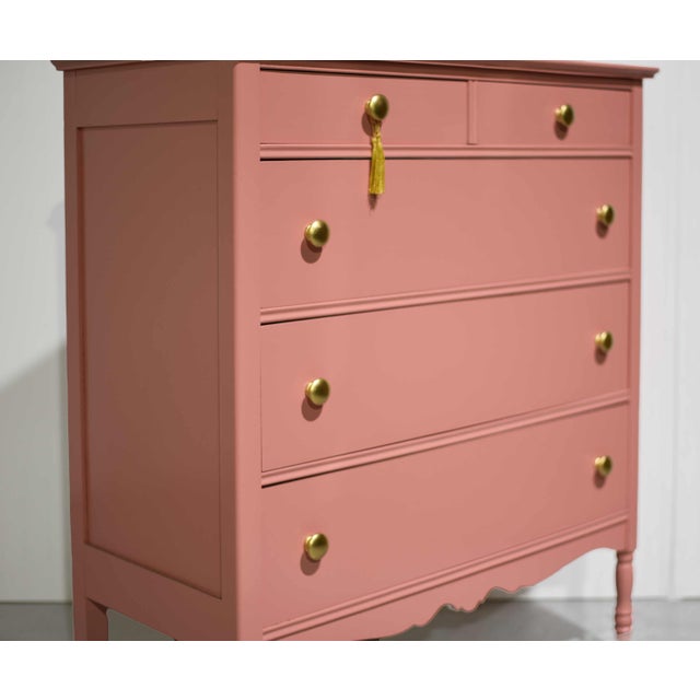 Mid Century French Country Style Dresser in Pink - Newly Painted For Sale - Image 11 of 12