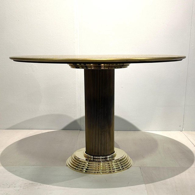 Round Center of Dining Table on Brass with Relief Top, 1970s For Sale - Image 13 of 18