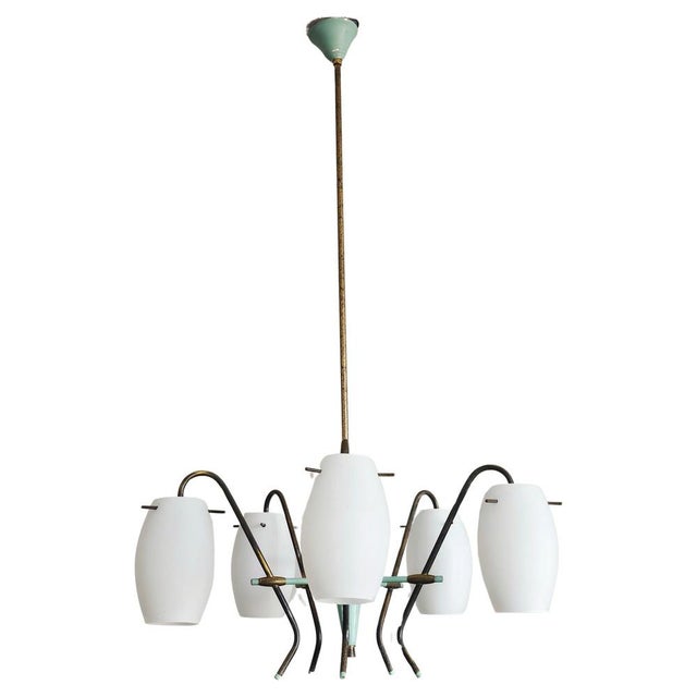 Mid-Century Opaline Glass and Brass Chandelier from Stilux Milano, 1950s For Sale - Image 14 of 14