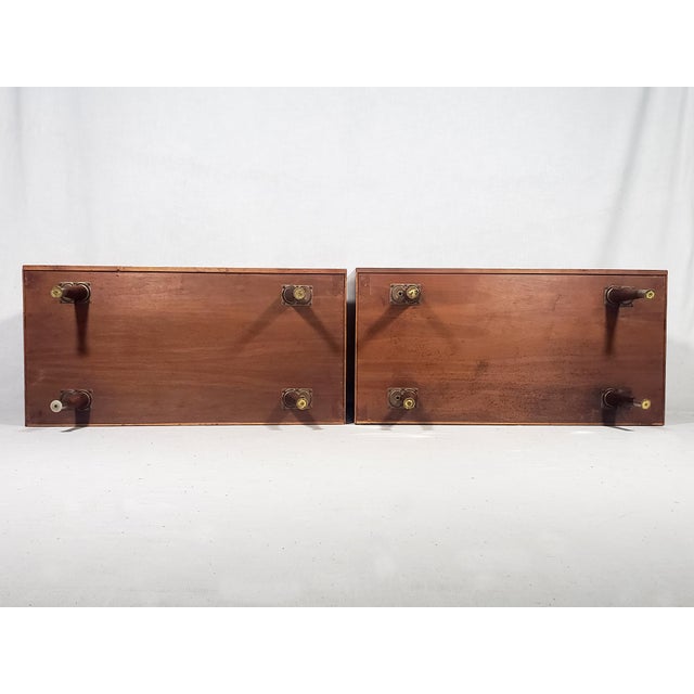 Wood Pair of Vintage Original Mid-Century Modern Walnut Finish All Wood Display Cabinets With Adjustable Shelves and Sliding Wire Glass Doors For Sale - Image 7 of 18