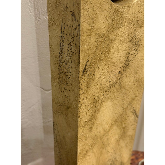 Metal Vintage Modernist Table Lamps With Faux-Travertine Finish and Lucite Bases, a Pair For Sale - Image 7 of 13
