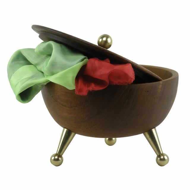 Sculptural mid-century teak and brass lidded bowl by ståko, sweden, 1950s–60s a refined and sculptural lidded bowl...