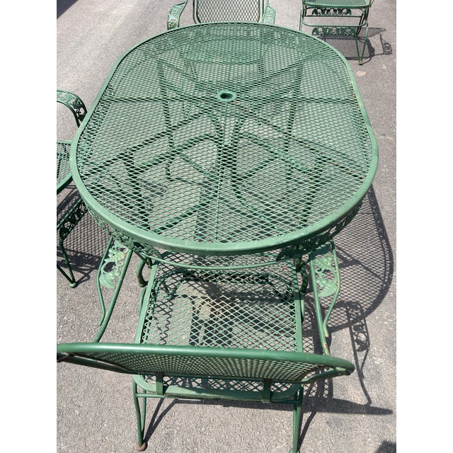 American 1990s Green Metal Patio Table & 4 Rockers For Sale - Image 3 of 9