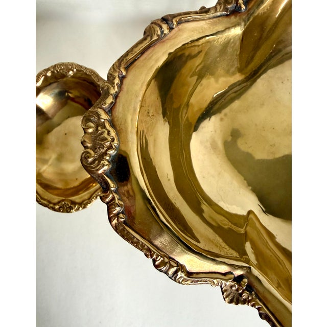 French Revival Brass Epergne Centerpiece With Three Scalloped Removable Bowls For Sale - Image 9 of 16