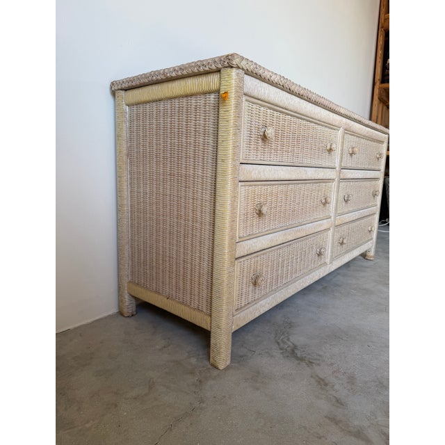 Vintage Henry Link Coastal Woven Wicker Six-Drawer Dresser For Sale In Miami - Image 6 of 13
