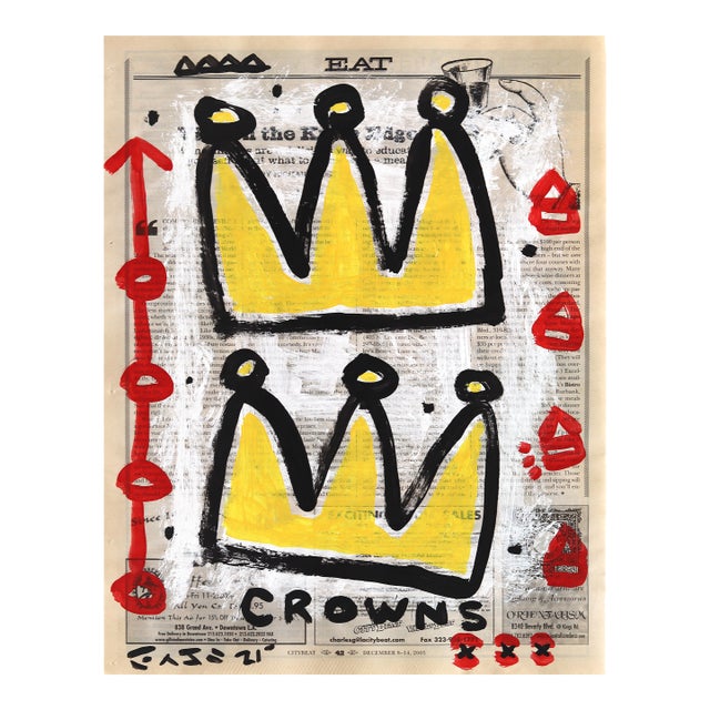 Two Kings Walk in - Original Pop Street Art Acrylic Painting on Newspaper by Gary John For Sale