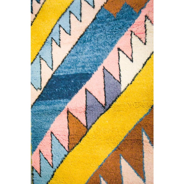 Color block Wool Moroccan Runner Rug. Stripe. Hand-knotted from 100% wool in the Anti-Atlas mountains of Morocco. Light...