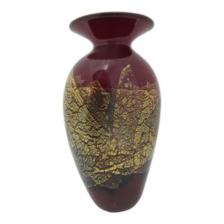 Michael Nourot Red Satin Series Gold Leaf Art Glass Vase MC 94 94 Pu For Sale