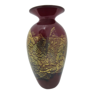 Michael Nourot Red Satin Series Gold Leaf Art Glass Vase MC 94 94 Pu