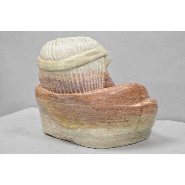 Vintage Seymour Shuren Modern Carved Pink Marble Native American Bust Sculpture For Sale - Image 17 of 18