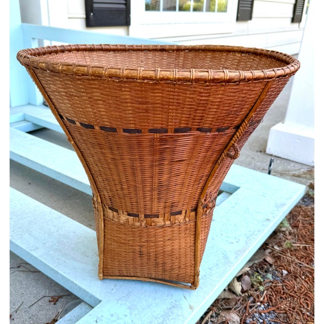 Wood Asian Hand Woven Bamboo, Wicker Decorative Basket For Sale - Image 7 of 12