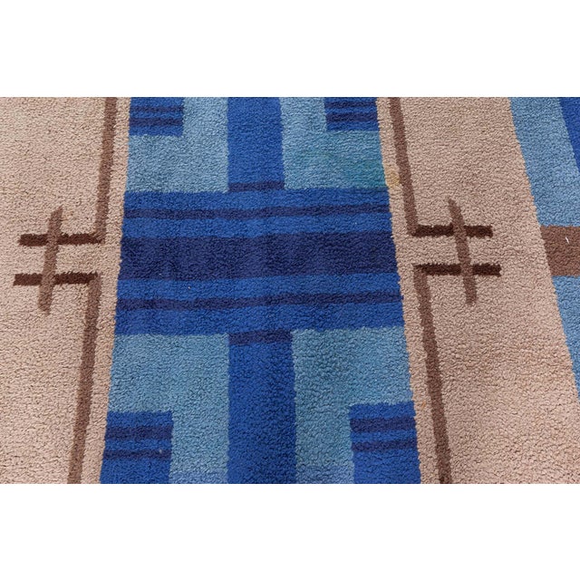 Doris Leslie Blau Vintage French Art Deco Geometric Warm Tan Hand-Knotted Rug For Sale - Image 9 of 9