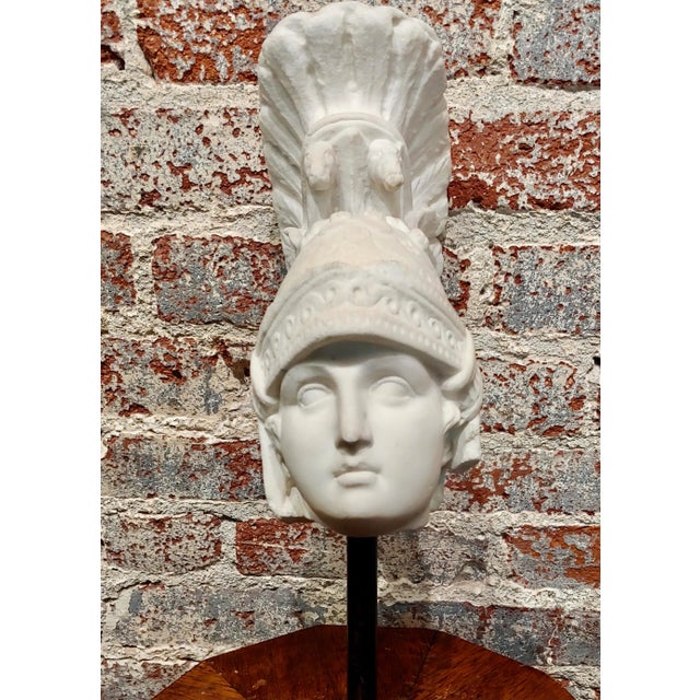 Textile Roman Warrior Head W/Feather Helmet -19th Century Italian Marble Sculpture For Sale - Image 7 of 9