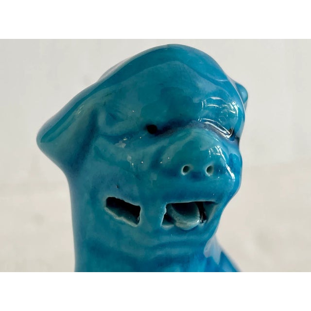 Turquoise Ceramic Small Asian Turquoise Foo Dogs - a Pair For Sale - Image 8 of 10