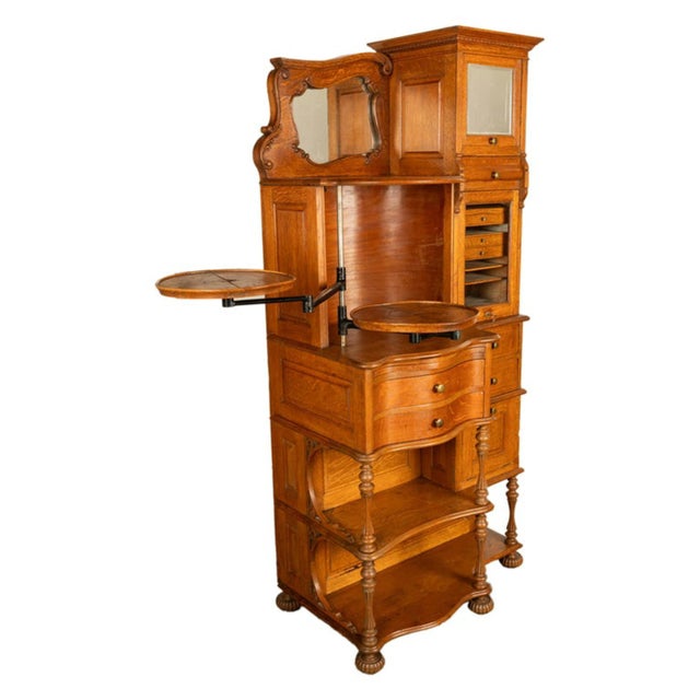 Antique American Ransom & Randolph # 65 Carved Oak Dental Cabinet Toledo Oh 1900 For Sale - Image 4 of 12