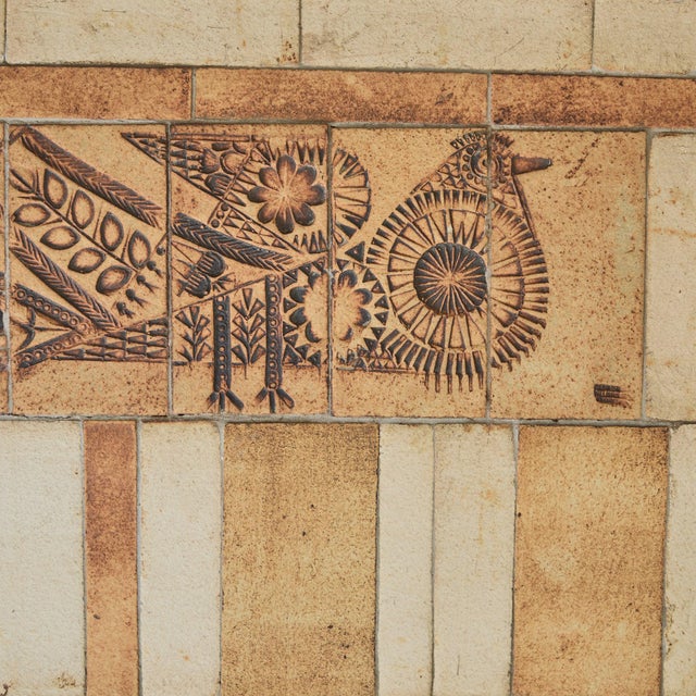 French Ash Wood + Ceramic Tile Coffee Table Bird Motif by Roger Capron, 1960s For Sale - Image 11 of 11