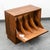 Record / vinyl storage table or cabinet in oak and brass. The brass handle pulls down a storage section for LPs and offers...