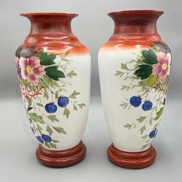 Large Antique Hand-Painted Bohemian Opaline Glass Vases, 1800s, Set of 2 For Sale - Image 12 of 18