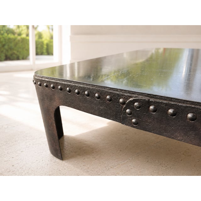 Vintage French Industrial Coffee Table in Riveted Metal, 1920 For Sale - Image 4 of 11