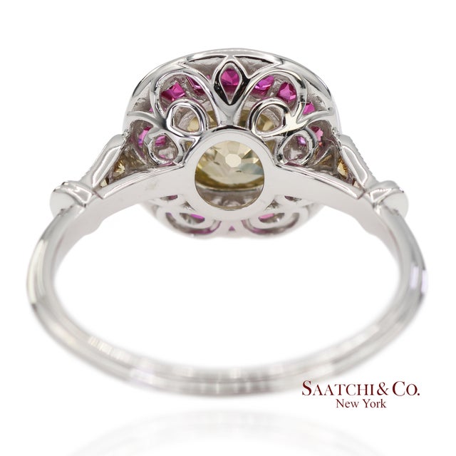 Gia Certified 18k 750 Solid White Gold Natural Diamond and Ruby Engagement Ring, Size 7 For Sale In New York - Image 6 of 11