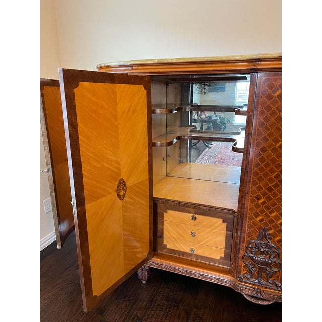 Mid 20th Century Italian-Made French Art Deco Walnut Burl & Mahogany Sideboard With Green Onyx Top For Sale - Image 4 of 12