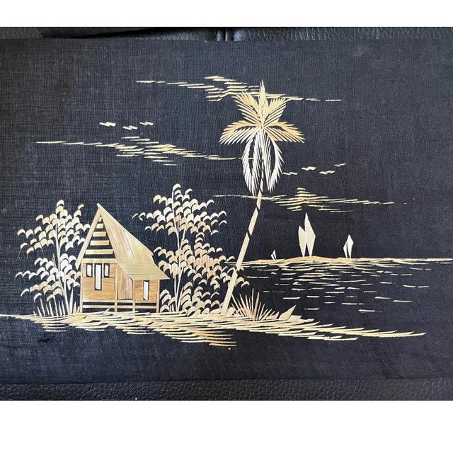 Asian 10 Vintage Indonesian Wheat Straw Art Panels Mid Century Balinese Folk Art 8" For Sale - Image 3 of 13