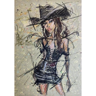 "Cowgirl" Contemporary Color Pencil Sketch on Limited Edition Handmade Paper by Shirin Godhrawala For Sale