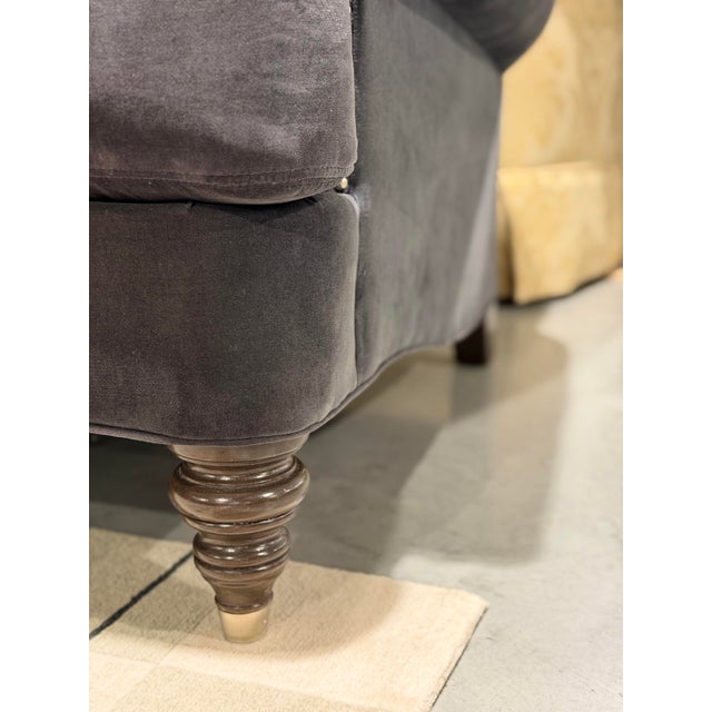 Blue Ethan Allen Hyde Sofa in Camby Indigo Performance Fabric With Nickel Nailhead Trim For Sale - Image 8 of 10