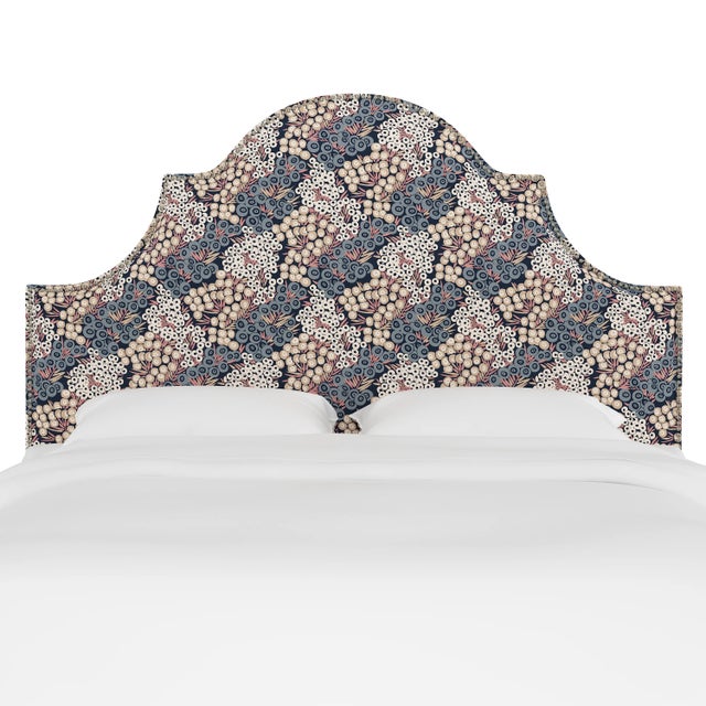 Transitional Halsted Headboard in Navy Blush Loiret, King For Sale - Image 3 of 6
