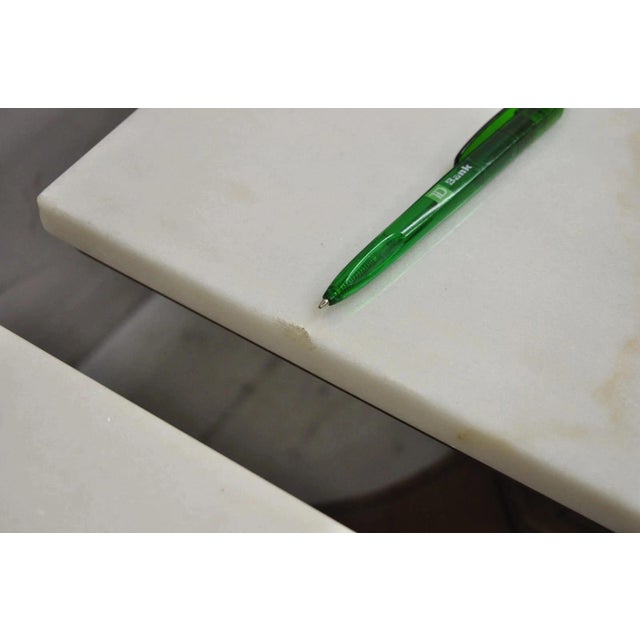 Vintage Empire Style Low Marble Top Pedestal Base Side Tables by Imperial - Pair For Sale In Philadelphia - Image 6 of 11