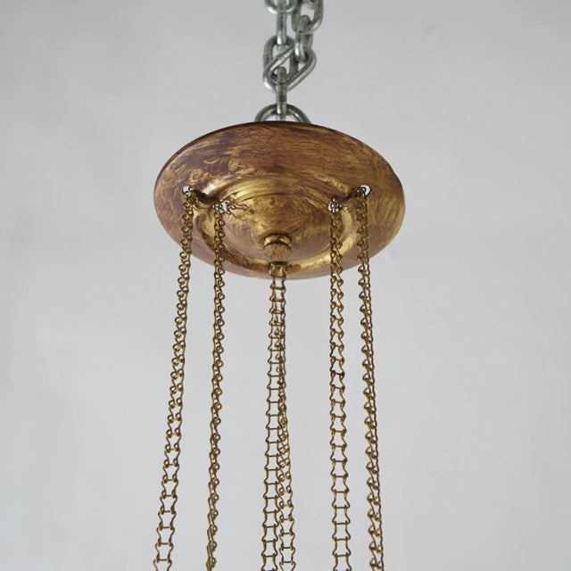 Antique Victorian Cut To Clear Cranberry Glass & Brass Hanging Hall Light Circa 1880 For Sale - Image 10 of 11