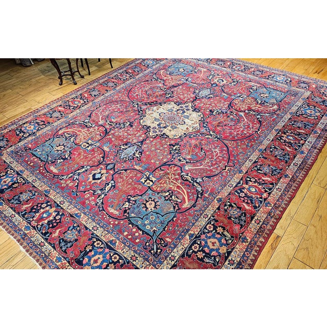 Vintage Persian Tabriz Rug, Hand-Knotted Wool, Garden Floral Pattern, Crimson & Turquoise, 11x15 For Sale - Image 11 of 18