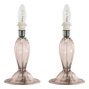 Murano Glass Table Lamp in Pink Color, Italy, 1980s, Set of 2