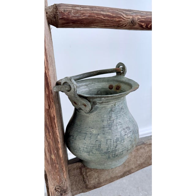Silver Turkish, Middle Eastern Antique Hand Hammered Tinned Copper Cauldron, Kettle, Cooking Pot With Handle, From the Late 1800s to the Turn of the Century For Sale - Image 8 of 12