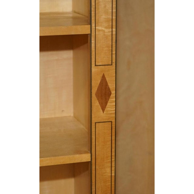 Wood Tall Satin Birch and Walnut Steeple Top Library Bookcases, Set of 2 For Sale - Image 7 of 18