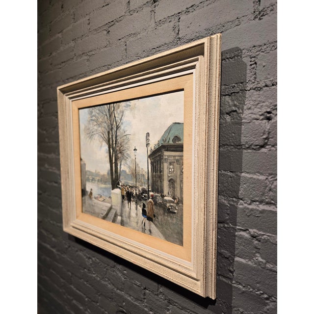 Jules Herve -View of the Quays Along the Seine River, Paris-Original Oil Painting For Sale - Image 11 of 13