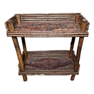 Early 20th Century Antique Rustic Adirondack Twig Two Tiered Side Table For Sale