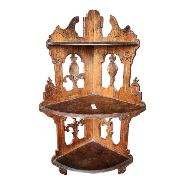 1970s Vintage Style Corner Three Tier Wooden Shelf Wall Hanging Chairish