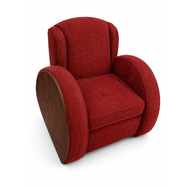 Textile Art Deco French Living Room Set Red Chenille For Sale - Image 7 of 7