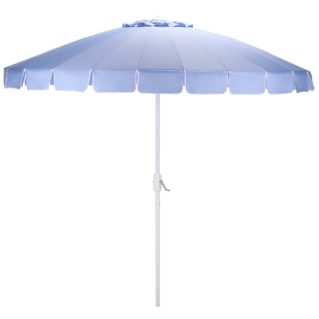 Panza 9 Ft Crank Umbrella, Baby Blue/White Pole For Sale - Image 9 of 9