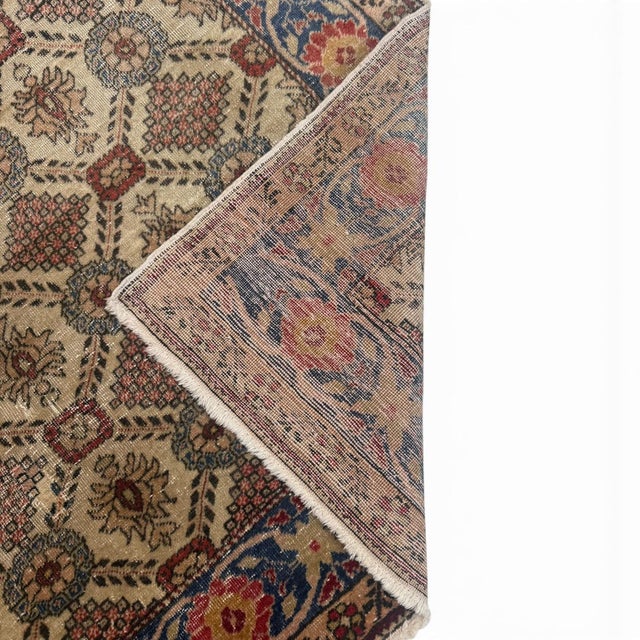 Antique Cappadocia Turkish Rug 4x7 – Diamond Floral Geometric Design in Red & Blue For Sale - Image 4 of 5